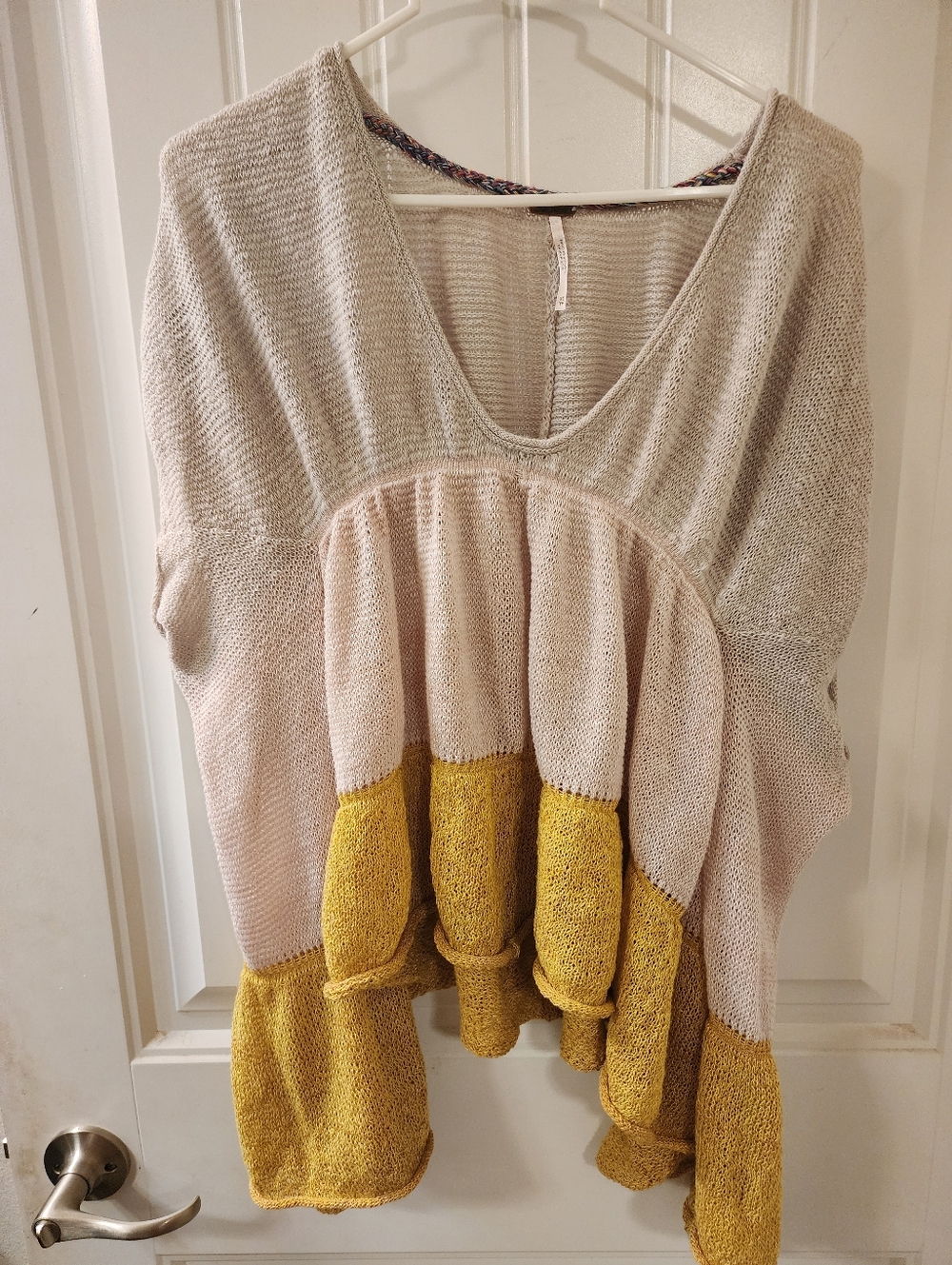Free People Knit Colorblock Sweater | Boho Oversized Pullover | XS